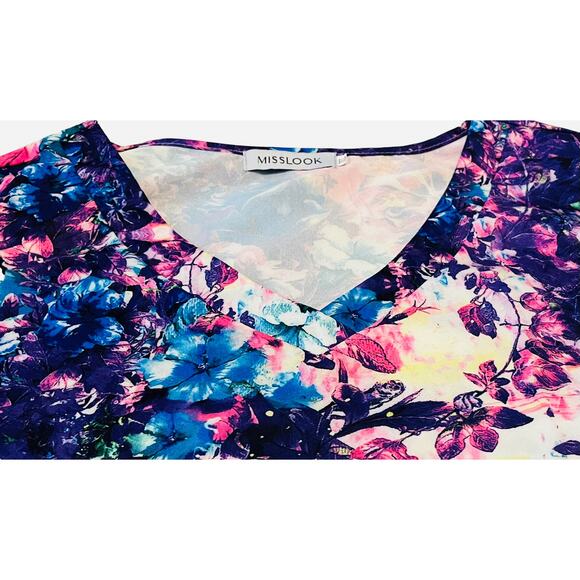 MISS LOOK PULL-OVER, V-NECK BLOUSE, WOMENS, 3XL-RUNS SMALL, PURPLE PINK BLUE - Picture 2 of 9